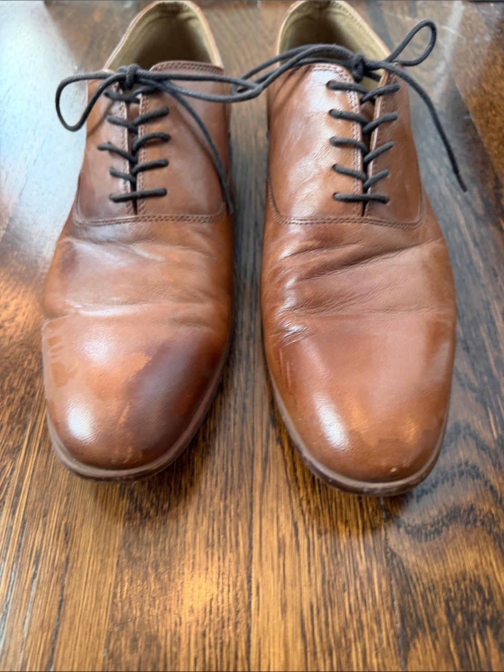 Aldo Men's Cognac Brown Leather Oxfords - Picture 4 of 12